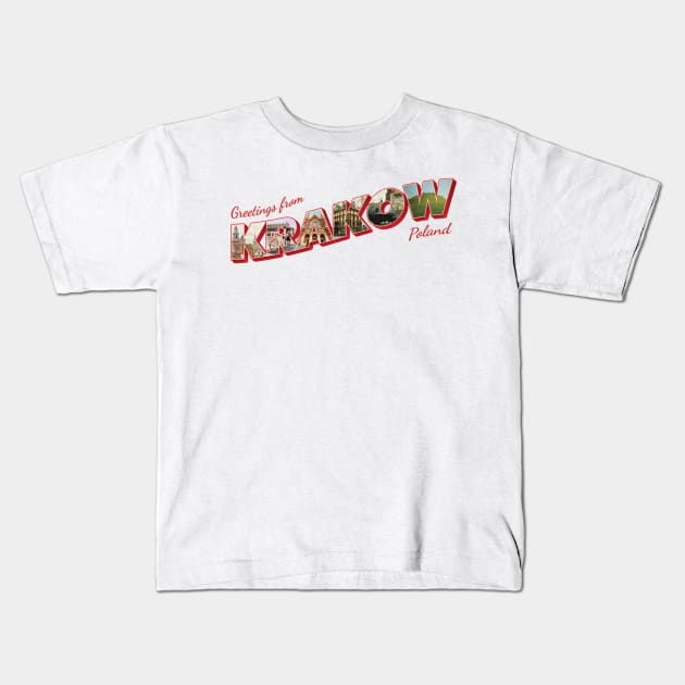 Greetings from Krakow in Poland Vintage style retro souvenir Kids T-Shirt by DesignerPropo